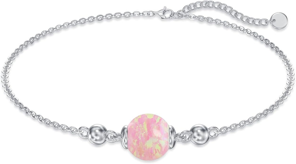 Opal Anklet/Bracelets for Women, S925 Sterling Silver Adjustable Foot Beaded Round Charm Ankle Bracelet Anklets Jewelry Anniversary Birthday Gifts for Women-1