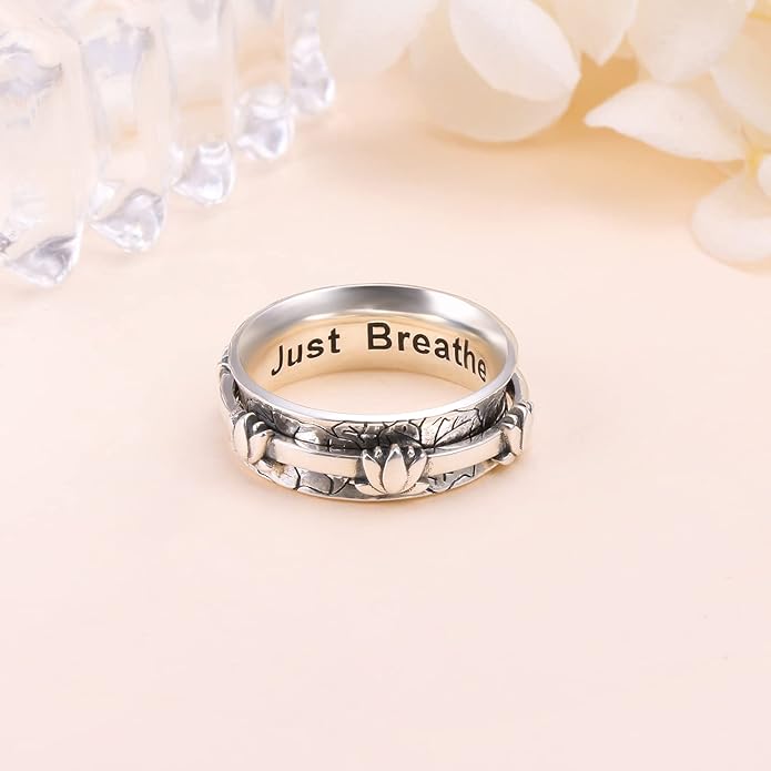 Ladytree Anxiety Relieve Rings 925 Sterling Silver Spinner Fidget Ring Worry Stress Relieving Boredom ADHD Autism Ring Platinum Plated Jewelry Birthday Gifts for Women Men