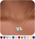 Valentines Day Gifts for Her- Heart Birthstone Initial Necklace for Women Girls,14K Gold Plated Heart Letter A-Z Necklace Birthday Trendy Jewelry Gifts for Women Girls Daughter
