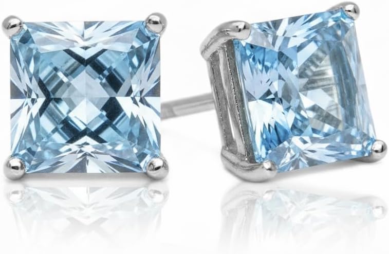14K White Gold Moissanite Earrings Men & Women, Solid Gold Simulated Diamond and Lab Diamonds Studs for Men & Women, 1ct - 2ct Round, Princess, Heart, Halo Cut, Dangle, Lever or Screw Back Earrings, VVS1, D Color, Pink or Blue - Luxury Gift Box