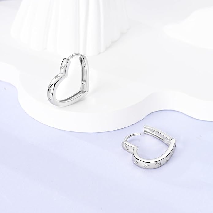 NARMO Earrings for Women 925 Sterling Silver Heart Hoops Small Colorful Rainbow Hoop Earrings Huggie Earrings