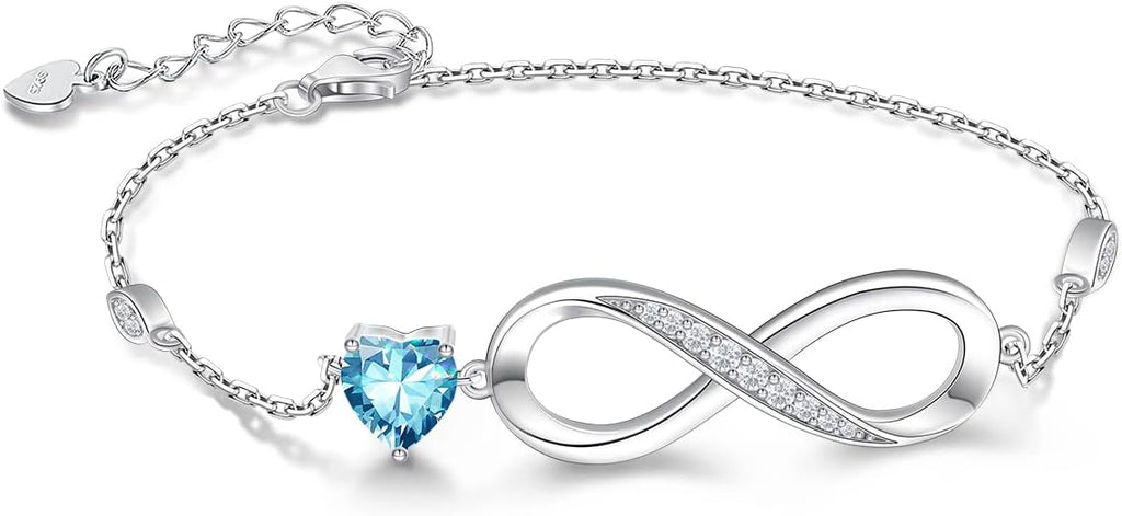 RIVIKO Infinity Love Heart Symbol Charm Bracelet for Women 925 Sterling Silver Adjustable Birthday Valentine’s Day Christmas Mothers Day Jewelry Gift for Mom Women Wife Her Friends