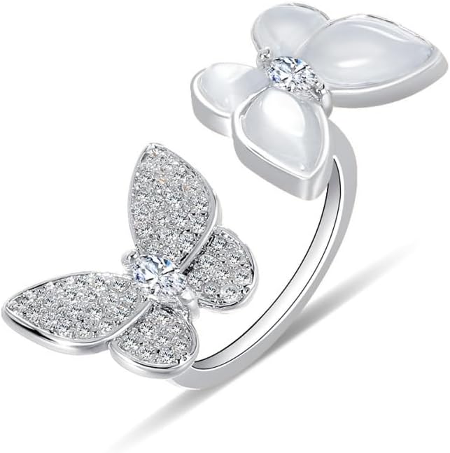 Double Butterfly Rings for Women AAA Cubic Zirconia Finger Ring Ladies Fashion Hand Jewelry Natural Stone Adjustable Ring