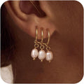 Gold Pearl Dangle Earrings for Women, 14K Gold Plated Small Pearl Drop Huggie Hoop Earrings, Hypoallergenic Dainty Gold Earrings Wedding Jewelry Gifts for Women Trendy