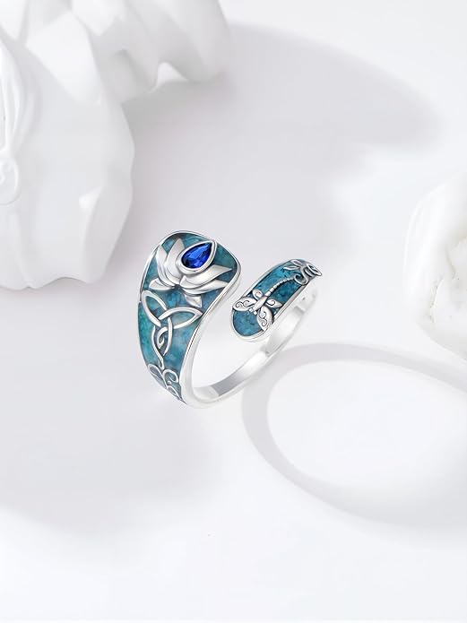 Midari Sun and Moon/Bee/Celtic/Life of Tree/Lotus Spoon Ring for Women 925 Sterling Silver Adjustable Ring Open Ring for Women Men Halloween Birthday Gift
