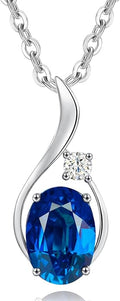 FANCIME 14K Solid White Gold Oval Gemstone Necklace with Diamond Pendant Gifts for Mom Women,16"+2" Inches