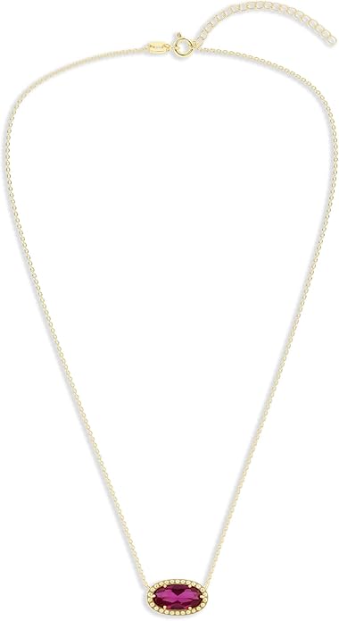 Belacqua Gemstone Necklace in 14K Gold Plated Sterling Silver, Oval Pendant Size 6 * 12mm, 15" Cable Chain with 2" Extender, Spring Ring Clasp, Dainty Birthstone Necklace for Women, Gift Box Included
