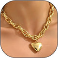 Chunky Gold Heart Necklace for Women,Y2K Big Heart Statement Necklace Long Puffy Hearts Chain Charm Necklaces Trendy Jewerly