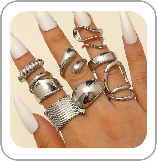 Chunky Gold Rings for Women Rhinestone Stackable Knuckle Ring Set Open Adjustable Statement Ring Set Dainty Crown Cross Midi Rings Fashion Jewelry Gift for Women