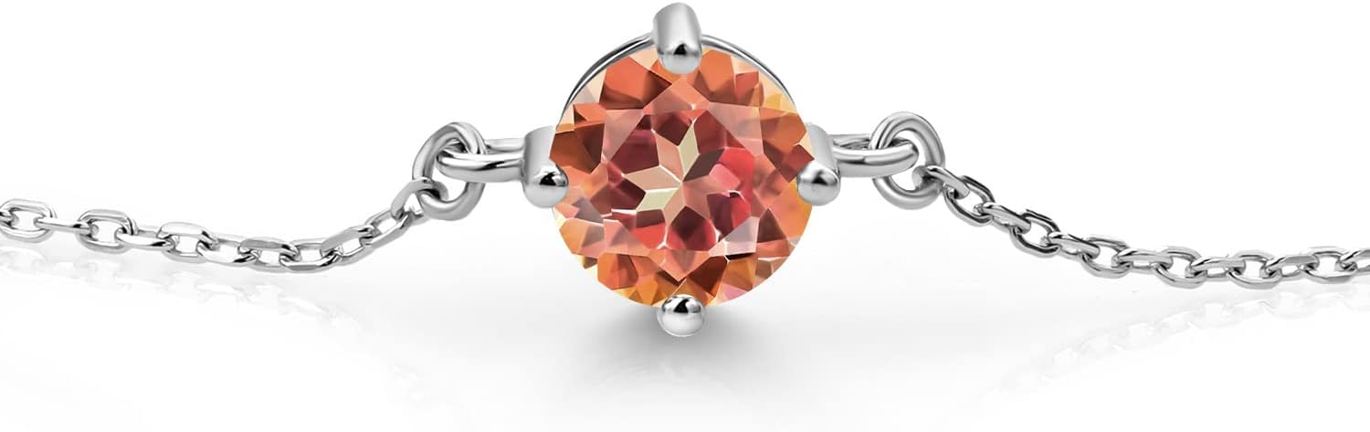 Gem Stone King Gemstone Birthstone Solitaire Bracelet For Women | 925 Sterling Silver | Round 6MM | Gift for Her Women Wife Mom Lady Daughter | Adjustable Bolo Bracelet | Easy-On Easy-Off