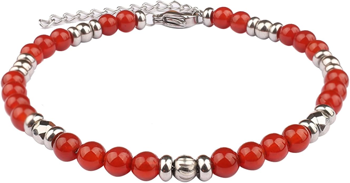 Natural Gem Stone Beaded Bracelets for Women Adjustable Stainless Steel Agate Lapis Tiger Eye Aventurine Rose Quartz