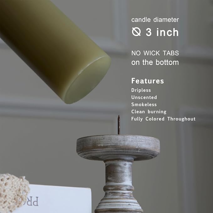 MOZEAL 3" x 6" Hand-Poured Unscented Candle, Dripless Pillar Candle Set of 3 - Image 3