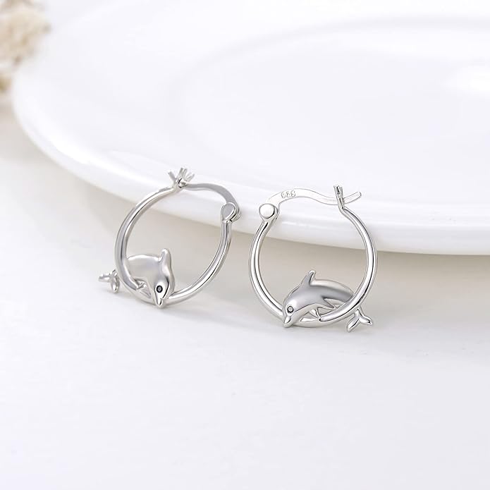 JUSTKIDSTOY Hypoallergenic Panda/Unicorn/Hummingbird/Dolphin Hoop Earrings for Women 925 Sterling Silver Animal Huggie Hoop Earrings Jewelry Gifts for Sensitive Ears