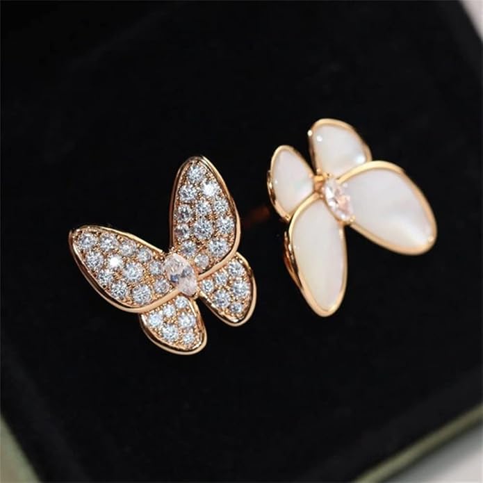 Double Butterfly Rings for Women AAA Cubic Zirconia Finger Ring Ladies Fashion Hand Jewelry Natural Stone Adjustable Ring