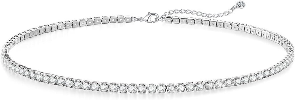 Tennis Necklace Bracelet for Women, Sterling Sliver, Dainty Chocker Necklace, Crystal Bracelet for Women, Wedding Jewelry for Bride, Sparkly Party Prom Hypoallergenic