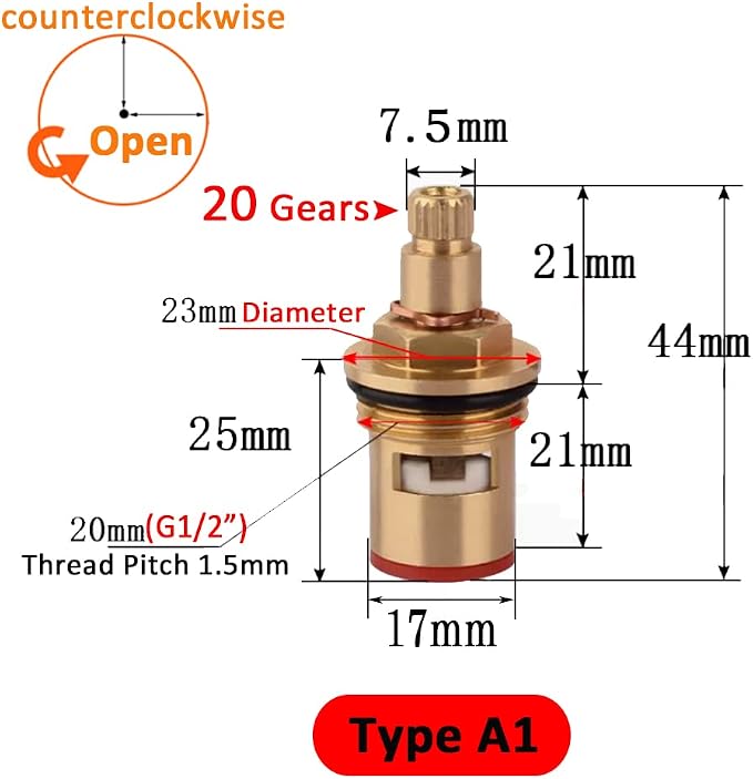 Faucet Ceramic Stem Cartridge Valve, G1/2" Brass Tap Ceramic Disc Cartridge - Image 2