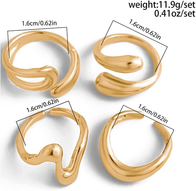 Sora Tuki Rings for Women Chunky Rings Set Adjustable Stackable Ring for Women Bold Thick Statement Ring Trendy Chunky Jewelry