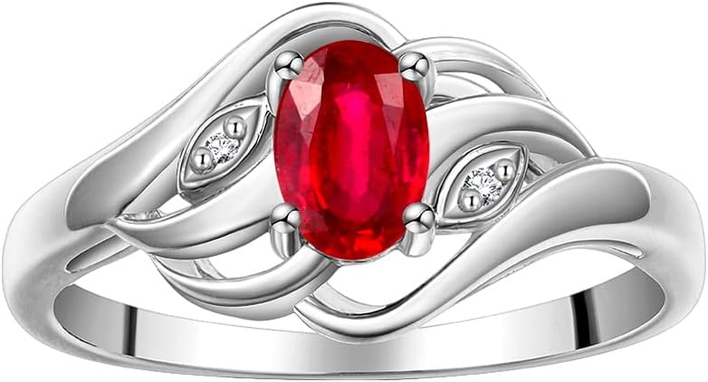 Rylos Ring featuring Classic Style, 6X4MM Birthstone Gemstone, & Diamonds - Elegant Jewelry for Women in Sterling Silver, Sizes 5-10
