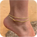 Risamil 14K Gold Plated Ankle Bracelets for Women, Anklets for Women Waterproof Layered Ankle Bracelets for Women Teen Girl Herringbone Anklet Set Summer Foot Jewelry Gifts