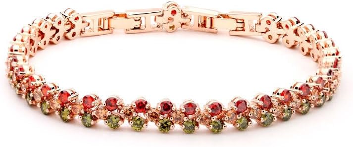 14K Gold Ruby and Emerald Tennis Bracelet for Women,Dainty Love Heart Style Moissanite Adjustable Link Bracelet,Fashion Jewelry Gift for Her