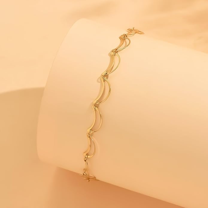 Anklets for Women Dainty CZ Ankle Bracelet 18K Gold Plated Waterproof Boho Dot Star Moon Daisy Ocean Beaded Anklet Trendy Foot Jewelry