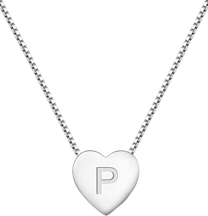 YL Initial Necklace 925 Sterling Silver Heart Letter Pendant A-Z Alphabet Cubic Zirconia Jewelry for Women