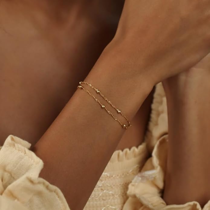 ÌF ME Hand Chain Bracelet Set 14K Gold Plated Durable Gold Bracelets for Women Adjustable Finger Bracelet Hand Jewelry with Extender Perfect for Everyday Wear Ring Bracelet Hand