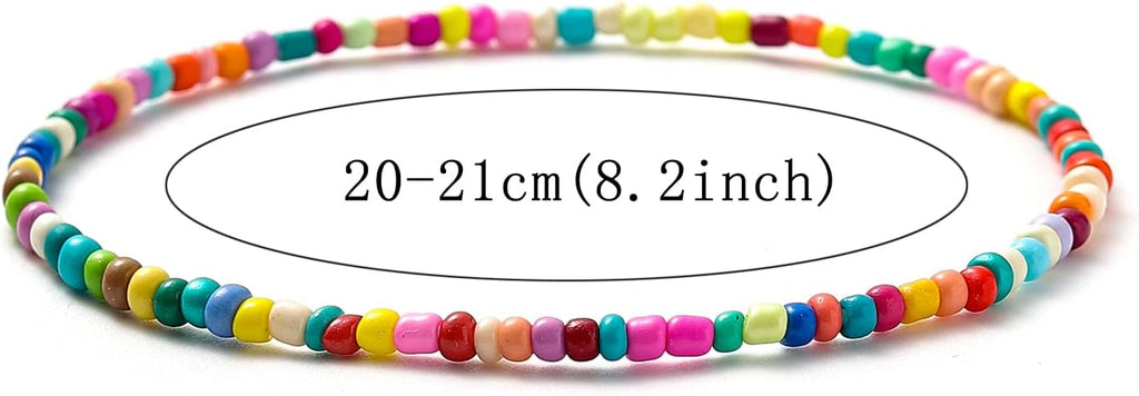 XIJIN 18 Pieces Elastic Beaded Anklets for Women Handmade Beach Boho Colorful Beads Ankle Bracelets Set