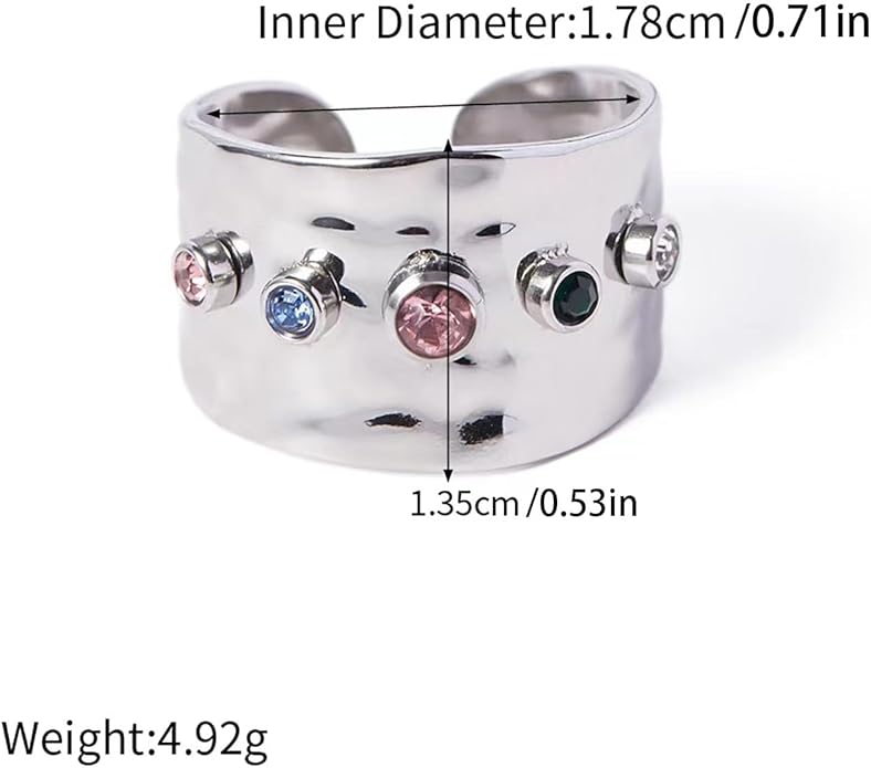 18K Gold Plated Wide Rings,Zirconia Stainless Steel Adjustable Rings for Women,Fashion Jewelry for Women