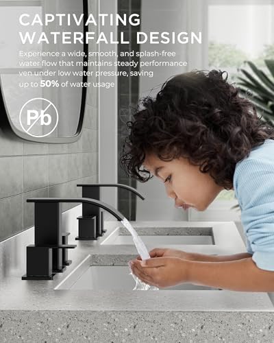 FORIOUS Bathroom Faucet Matte Black Waterfall 3 Hole 8 Inch Widespread - Image 4