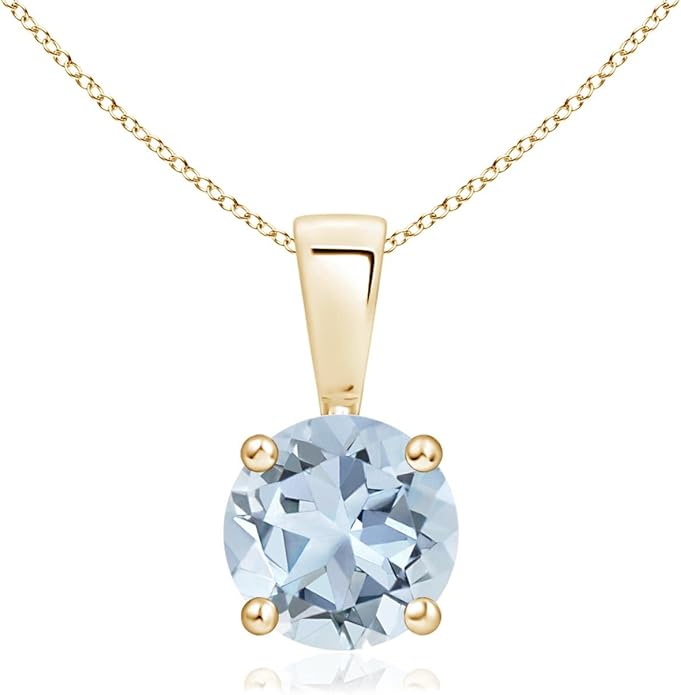 Angara Natural Aquamarine Solitaire Pendant for Women | Round Aquamarine Solitaire Pendant Necklace in 14K Solid Gold/Silver/Platinum With 18" Chain | March Birthday, Gemstone Jewelry Gift