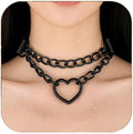 Goth Heart Chain Choker Necklace, Gothic Punk Grunge Emo Necklace, PU Leather Choker, Halloween Jewelry Gifts for Women