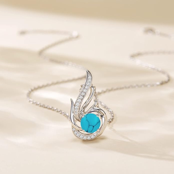 Birthstone Necklace for Women 925 Sterling Silver Phoenix Charm Necklace Birthday Anniversary Christmas Fine Jewelry Gifts for Women Mother Her, Adjustable Chain