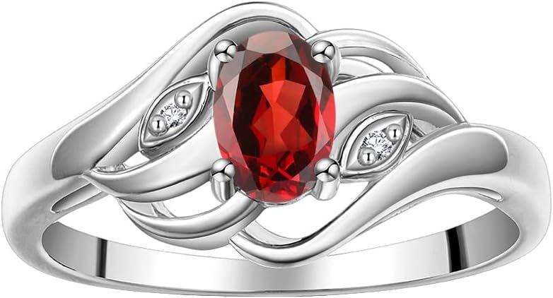 Rylos Ring featuring Classic Style, 6X4MM Birthstone Gemstone, & Diamonds - Elegant Jewelry for Women in Sterling Silver, Sizes 5-10