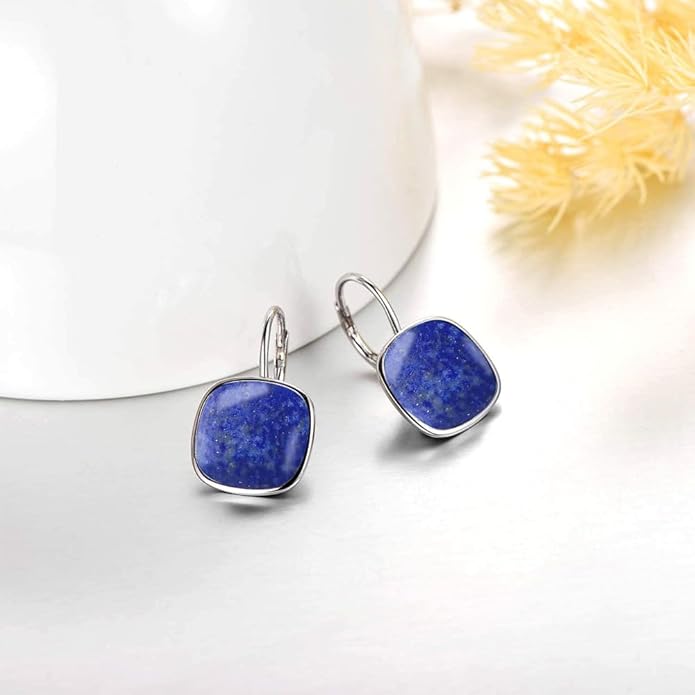 AOBOCO Sterling Silver Leverback Earrings Embellished with Crystals from Austria, Hypoallergenic Cushion Cut Square Crystal Earrings, Fine Anniversary Birthday Jewelry Gifts for Women