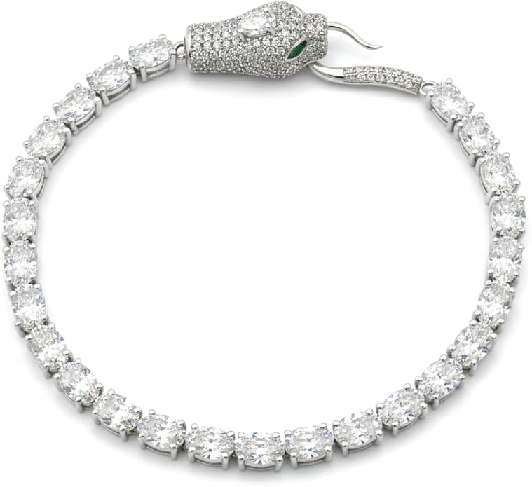 Natural Moissanite Cobra Bracelet in 925 Sterling Silver | 6x4mm Oval Cut 10.50 Carat | Handmade Designer Cobra Chain Bracelet for Men & Women | Adjustable Length Luxury Jewelry