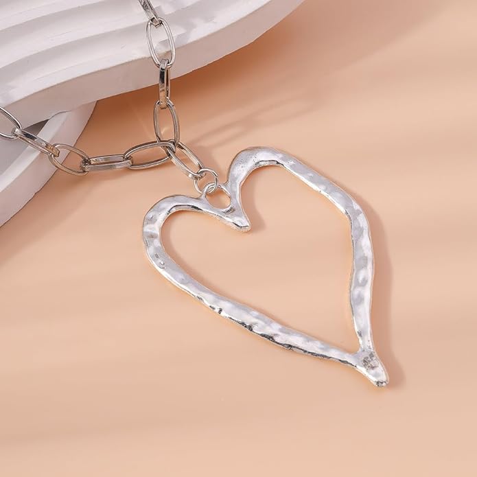 Chunky Gold Heart Necklace for Women,Y2K Big Heart Statement Necklace Long Puffy Hearts Chain Charm Necklaces Trendy Jewerly