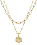 M MOOHAM Valentines Gifts for Women Teen Girls, 14K-Gold-Plated Initial Necklaces for Women Cute Hexagon Letter Initial Necklace Layered Necklaces for Womens Teen Girl Valentines Jewelry Gifts