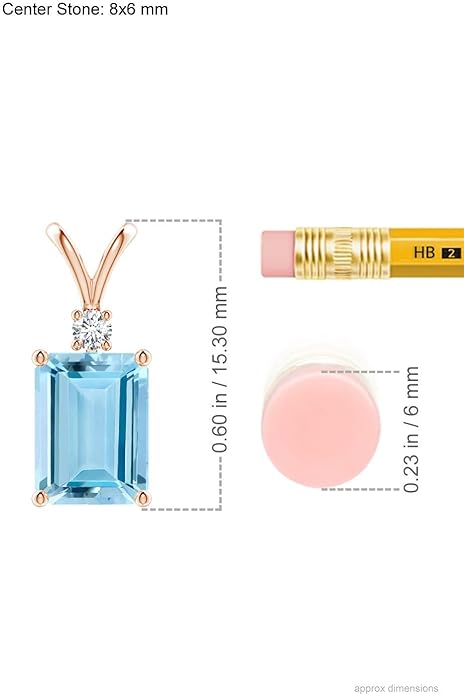 Angara Natural Aquamarine Solitaire Pendant for Women | Emerald-Cut Aquamarine Pendant with Diamond in 14K Solid Gold/Silver/Platinum With 18" Chain | March Birthday, Gemstone Jewelry Gift