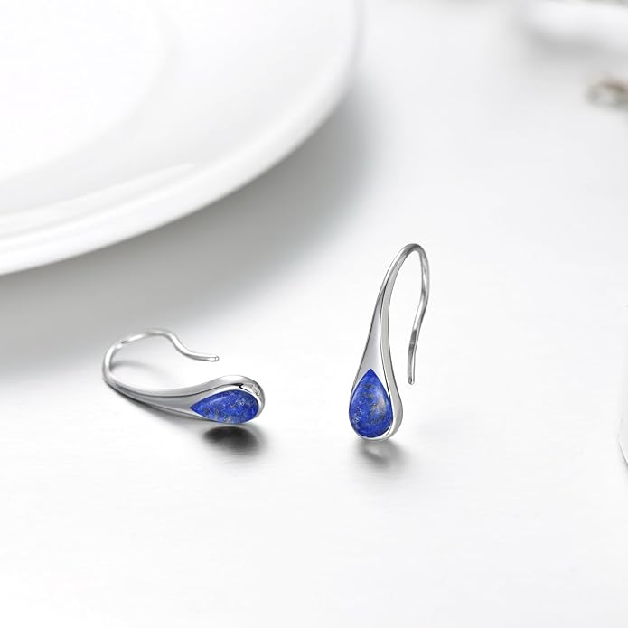 925 Sterling Silver Small Pear-Shaped Modern Style Hook Earrings with Crystals from Austria