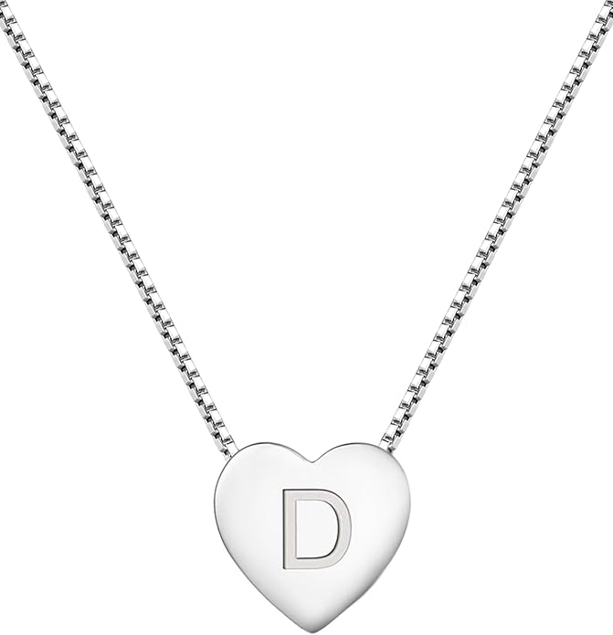 YL Initial Necklace 925 Sterling Silver Heart Letter Pendant A-Z Alphabet Cubic Zirconia Jewelry for Women