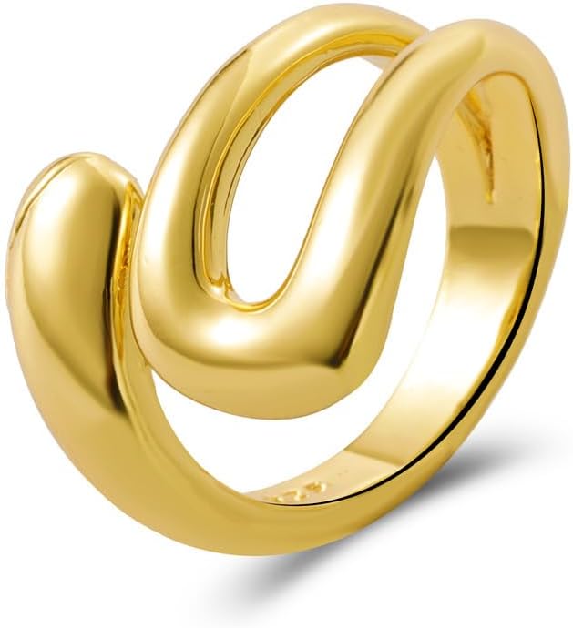 Chunky Rings For Women, Gold Silver Thumb Ring Asymmetrical Wavy Curve Ring Adjustable Non Tarnish Dainty Stainless Steel New Year Anniversary Birthday Jewelry Gift