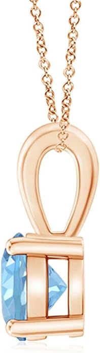 Angara Natural Aquamarine Solitaire Pendant for Women | Round Aquamarine Solitaire Pendant Necklace in 14K Solid Gold/Silver/Platinum With 18" Chain | March Birthday, Gemstone Jewelry Gift
