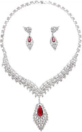 14K Gold Natural Crystal Jewelry Set for Women,Sparkling Wings Shape Crystal Pendant Necklace and Drop Earrings Set,Fashion Wedding Bridal Jewelry Set