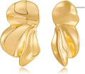 Chunky Gold Statement Earrings For Women Gold Plated Sectored Flower Leaf Shell Angel Wing Earrings Trendy Boho Jewelry For Women Large Stud Earrings Hypoallergenic Earrings