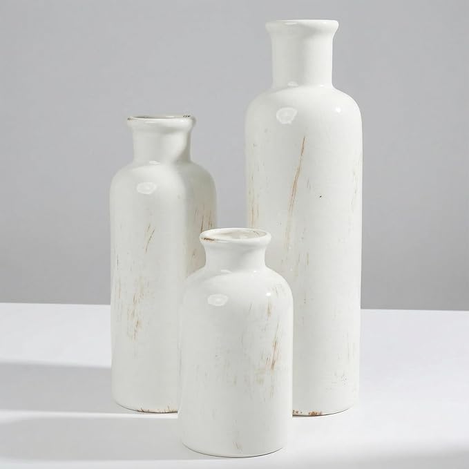 White Ceramic Vase Set of 3, Vintage Vases by CheeryStow
