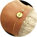 Turandoss Gold Initial Bracelets for Women - Personalized Gold Bracelets for Women Teen Girls Initial Pearl Bracelets for Girls Gifts Disc Monogram Bracelets Gold Jewelry for Women Teen Girl Gifts