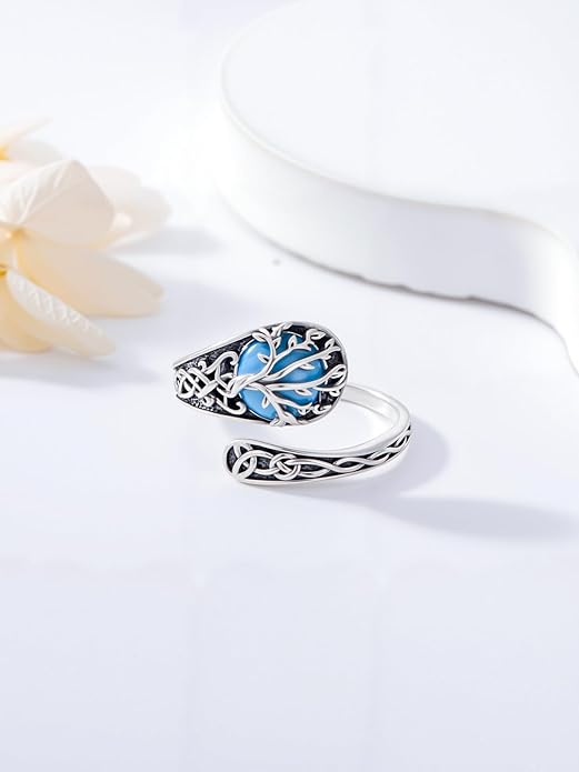 JKR Turquoise Spoon Rings for Women Sterling Silver Vintage Antique Thumb Ring Boho Jewelry Anniversary Birthday Gift for Wife Her Mom