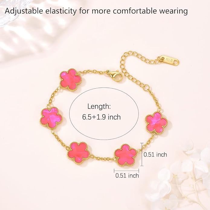18K Gold-Plated Four Leaf Clover Bracelet for Women,Adjustable lucky Bracelet Set Jewelry Gift-Hypoallergenic Charm for Birthdays, Wellness & Daily Wear