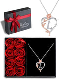 Iefil Valentines Day Gifts for Her - 925 Sterling Silver Rose Heart Initial Necklace, Anniversary Birthday Gifts for Women, Jewelry Gift for Her Wife Girlfriend